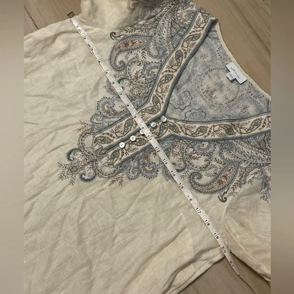 J.Jill Linen Ornate Paisley Tunic Top V
Neck Paisley 3/4 Sleeves Size Small - Picture 8 of 10